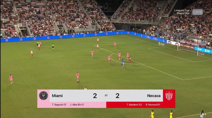 邁阿密?chē)H2-2進(jìn)點(diǎn)球大戰，按照聯(lián)盟杯賽制點(diǎn)球獲勝積2分