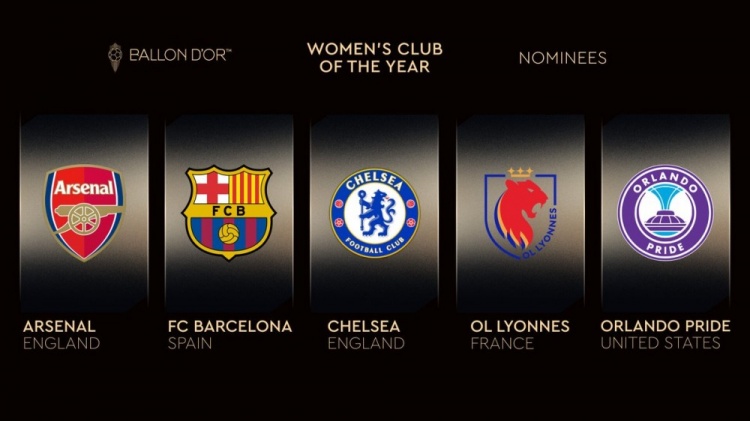 最佳女足俱樂(lè )部候選：阿森納、巴薩、切爾西、里昂、奧蘭多榮耀