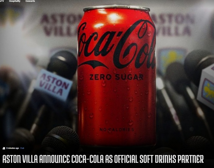官方：阿斯頓維拉與可口可樂(lè )達成官方合作伙伴關(guān)系
