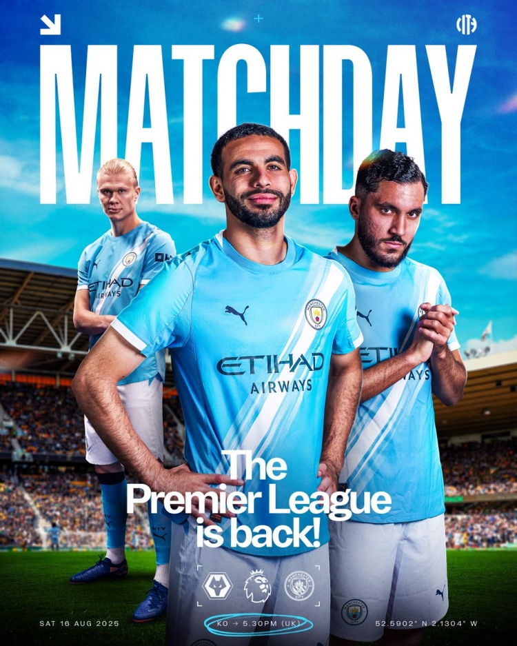 曼城新賽季英超首戰海報：哈蘭德、艾特-努里、謝爾基出鏡