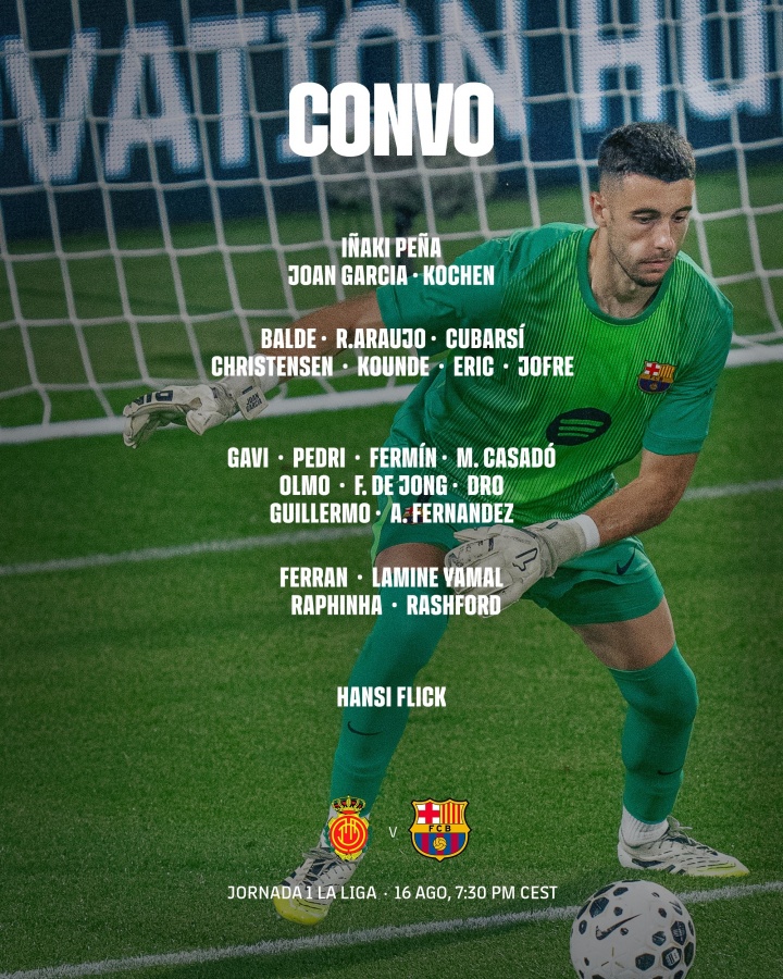 巴薩公布西甲首輪大名單：加西亞、拉什福德在列，無(wú)什琴斯尼萊萬(wàn)