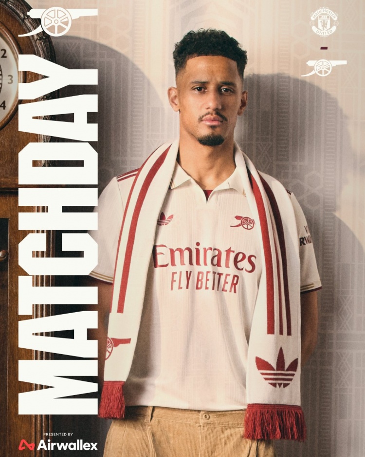 槍魔大戰！阿森納社媒發(fā)布客戰曼聯(lián)海報：薩利巴單人出鏡