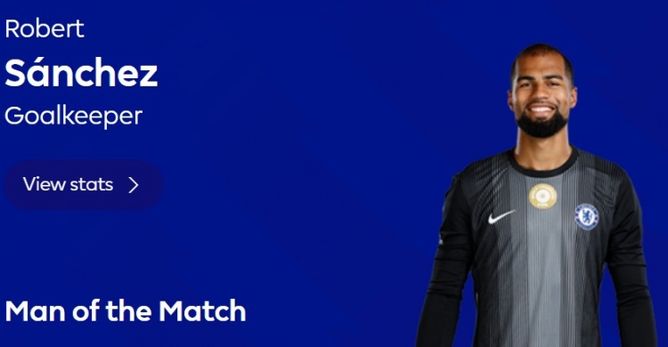 4次撲救完成零封，英超官方：桑切斯當選切爾西0-0水晶宮全場(chǎng)最佳