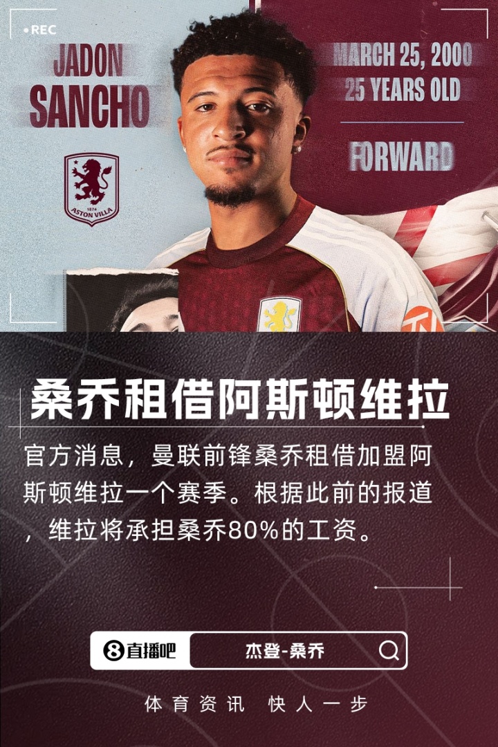 羅馬諾：維拉承擔桑喬80%薪水曼聯(lián)承擔20%，但有租借費和獎金條款