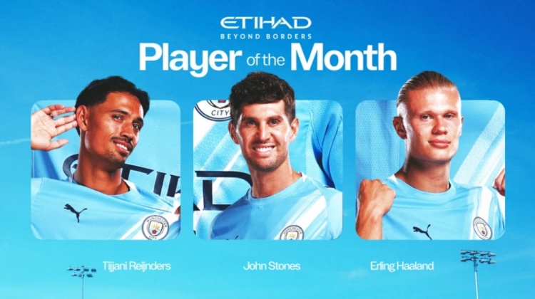 曼城官方8月隊內最佳候選：哈蘭德、賴(lài)因德斯、斯通斯