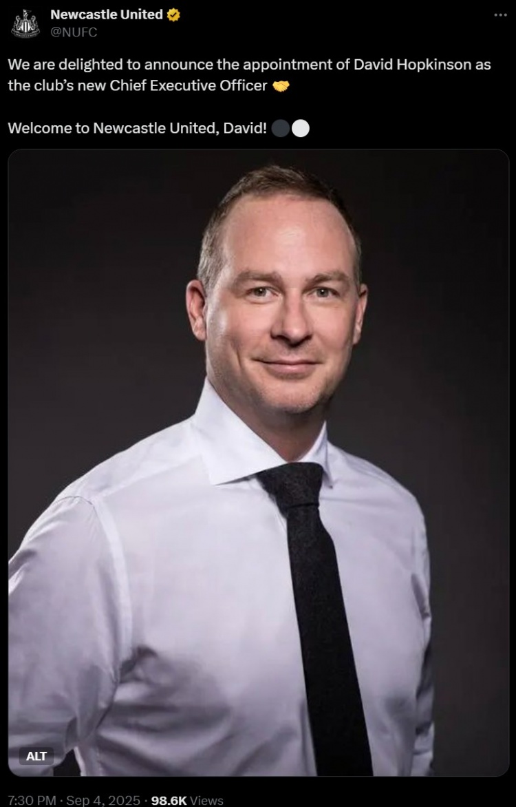 官方：大衛-霍普金森被任命為紐卡新CEO