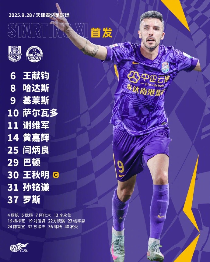 天津津門(mén)虎今日首發(fā)！